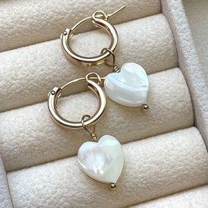 NEW Women's Mother Of Pearl Hoop Earrings 14K Gold Fill / Wedding Bridesmaid…